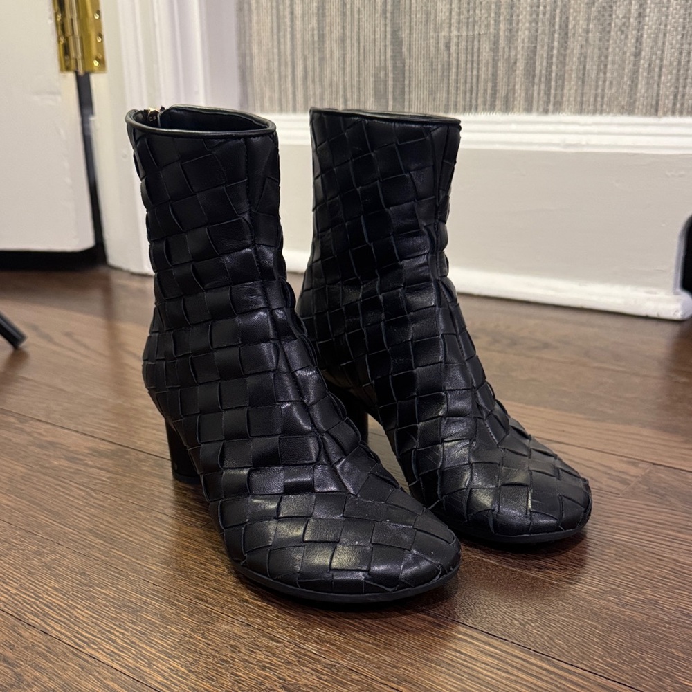 Bottega Veneta Black Woven Ankle Booties